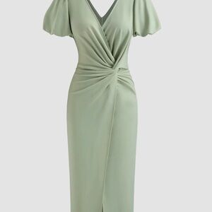 Elegant Green Wrap Dress